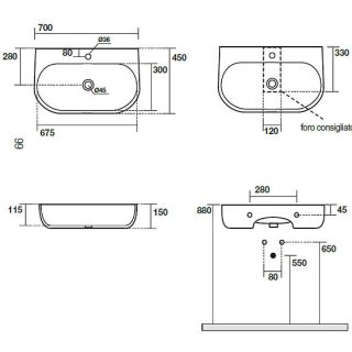 Раковина Kerasan Nolita 534201*1 белая 70 см